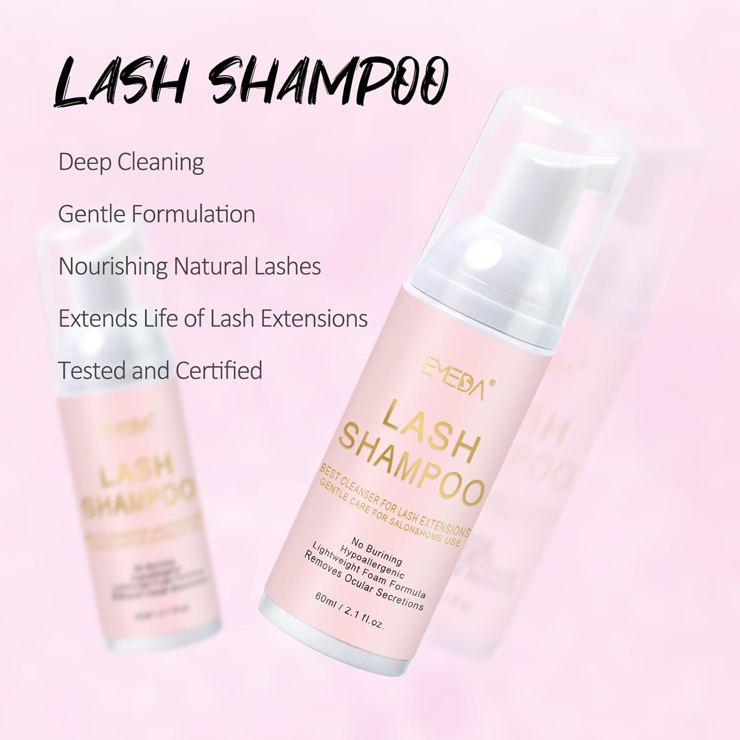 EMEDA Lash Shampoo Kit 2.02 fl oz Lash Cleaning Kit with Rechargeable Fan Dryer/Brush/Rinse Bottle, Oil-free Cleanser Wash for Extensions & Clusters & Natural Lashes, Cleaner for Eyelash Care(Black)-GlimoraGlow