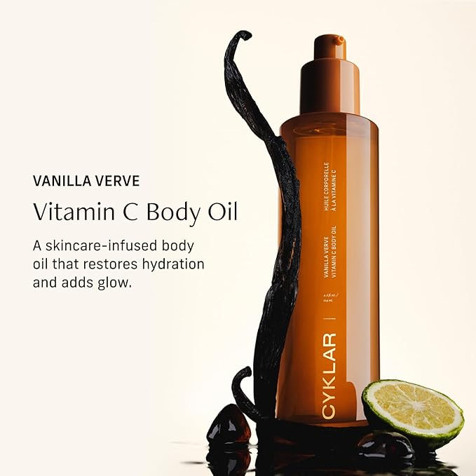 Vitamin C Body Oil for Women and Men. Moisturizing Vanilla Verve Scented Body Serum for Glowing Skin. Nourishing, Hydrating After-Shower and Bath Skin Care Moisturizer, 4.2 Fl Oz-GlimoraGlow