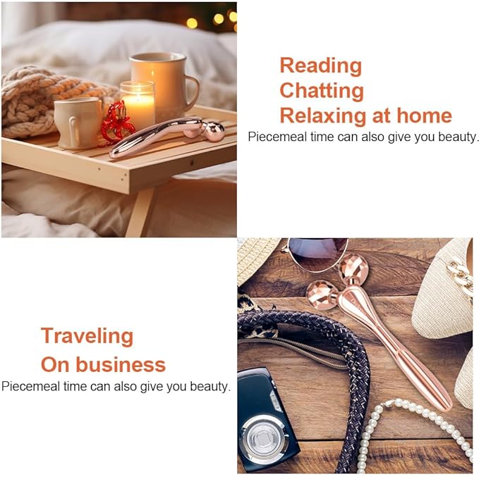 3D Face Roller Metal Facial Massager Face Sculpting Gua Sha Massage Tool for Eye Skin Care Reducing Puffiness Anti-Wrinkle for Women Girl Gift Set(Rose Gold)-GlimoraGlow