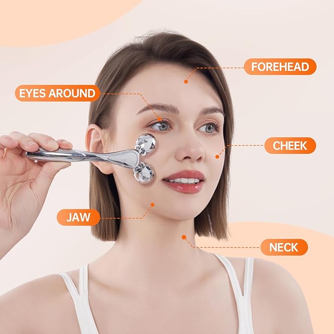 Metal Facial Roller Massager, 3D Cooling Face Massage Tool for Reduce Puffiness, Remove Eye Wrinkles, Face Lifting, Increase Firmness, Anti-Aging, Skin Tightening-GlimoraGlow