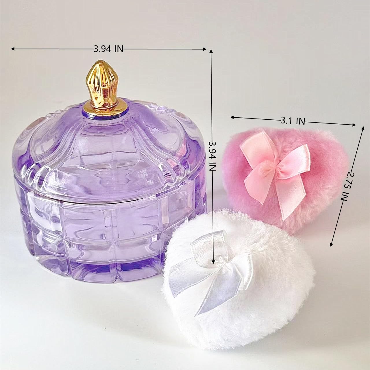 Body Powder Puff and Container - Glass Dusting Powder Container with 2 Soft Puffs Vintage Powder Puff Case for Women & Girls (3.94x3.94x3.94 H in) - GRB011-Purple-GlimoraGlow
