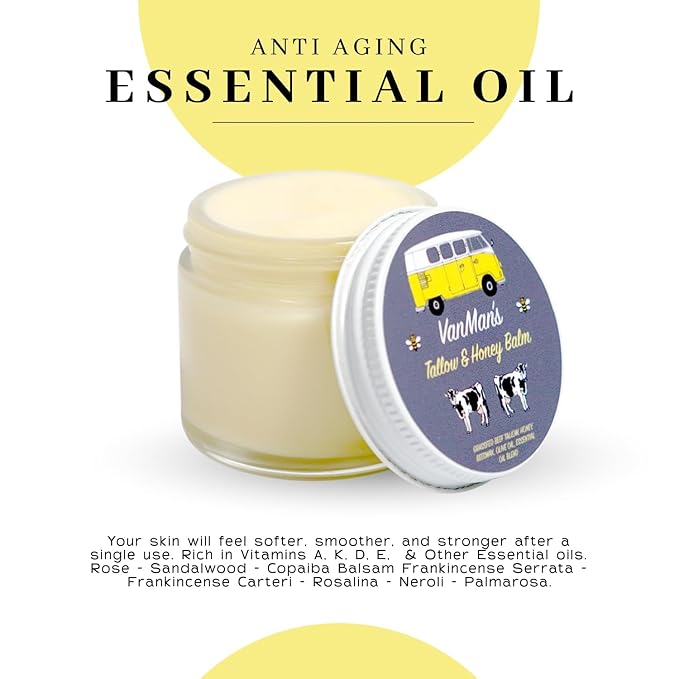 Vanman's Tallow and Honey Balm (3 Pack) - Tallow Face Moisturizer with Pure Grass-Fed/Finished Beef Tallow for Skin and Essential Oils, Organic Raw Honey and Beeswax, Cold Pressed Olive Oil - 2.5 oz-GlimoraGlow