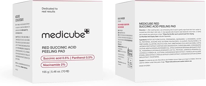 Medicube Red Succinic Acid Panthenol Facial Peeling Pads - Exfoliating Toner Pads for Breakout-Prone Skin with Niacinamide, AHA, BHA, and Soothing Panthenol - Non-Comedogenic-GlimoraGlow