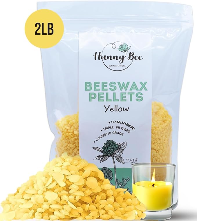 HUNNYBEE Beeswax Pellets 2LB, 100% Pure Bees Wax for DIY Candles, Skin, Body Cream, Face, and Hair Care, Lotions Deodorant, Lip Balm and Soap Making (Yellow, 2 lbs)-GlimoraGlow