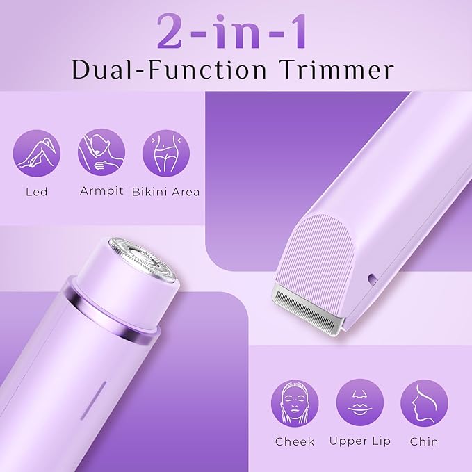 2025 New 2-in-1 Electric Bikini Trimmer for Women - Dual Head Electric Razor,Waterproof Painless Bikini Shaver, Pubic Hair Trimmer for Private Area & Body Hair, Purple-GlimoraGlow