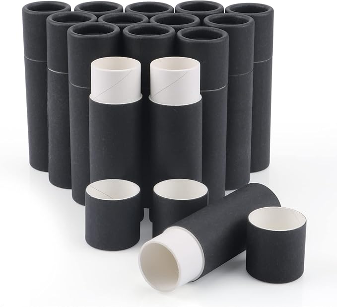 15 Pcs 0.3 oz Paperboard Lip Balm Tubes,Empty Kraft Paper Chapstick Tube Holder,Push-Up Style Biodegradable Solid Perfume Lip Gloss Container for DIY Homemade Balm Container,Natural Packaging- Black-GlimoraGlow