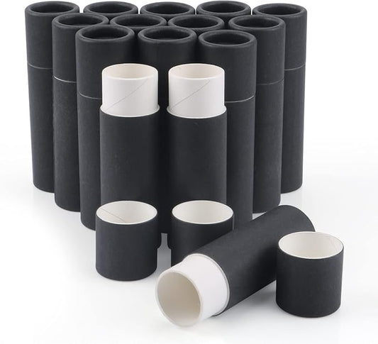 15 Pcs 0.3 oz Paperboard Lip Balm Tubes,Empty Kraft Paper Chapstick Tube Holder,Push-Up Style Biodegradable Solid Perfume Lip Gloss Container for DIY Homemade Balm Container,Natural Packaging- Black-GlimoraGlow