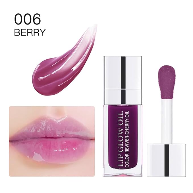 Hydrating Lip Glow Oil, Lip Oil Gloss Transparent Toot Tinted Nourishing Long Lasting Repairing Lightening Lip Lines (BERRY) 0.2 OZ-GlimoraGlow