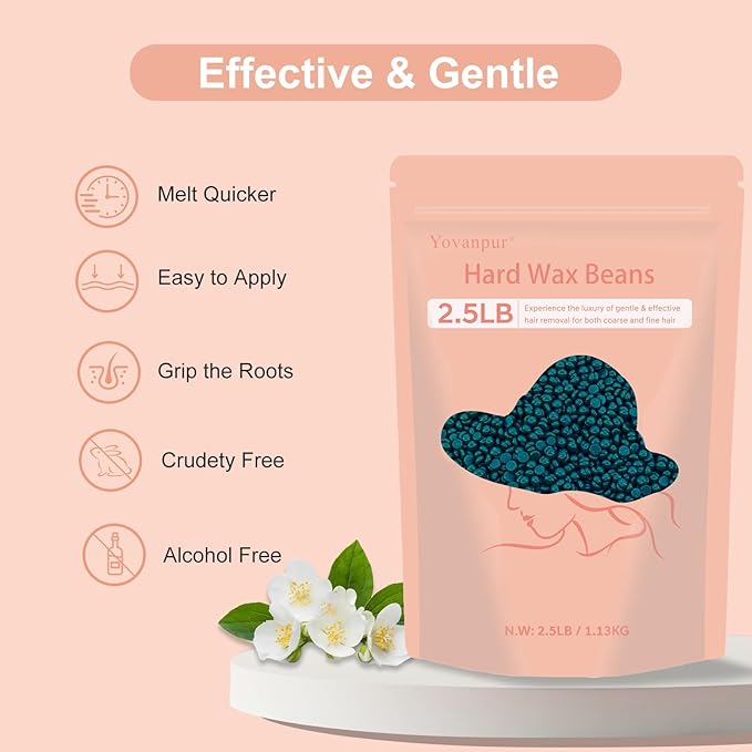 2.5lb Hard Wax Beads For Hair Removal, Yovanpur Waxing Beans for Sensitive Skin, Face, Eyebrows, Bikini, Brazilian, Legs and Full Body Bulk-GlimoraGlow