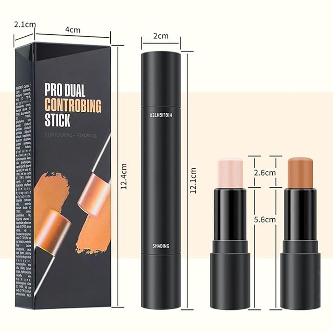 2 Colors Cream Contour Sticks Makeup Kit, Primer Face Highlighter Contouring for Beginners, Highlight and Contour Kit, Cream Concealer Makeup Blur Stick, Primer Face Corrector 3#-GlimoraGlow