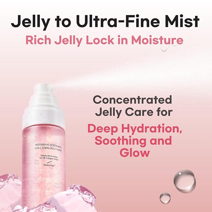 Intensive Soothing Collagen Jelly Mist, Deep Hydration, Elasticity, Moisturizer, Glow & Dewy, Face mist, Spray, Hyaluronic Acid, Lightweight Gentle for All Skin, Korean Skin Care 3.38 fl oz-GlimoraGlow