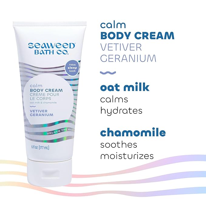 Seaweed Bath Co. Calm Body Cream - Vetiver Geranium | Soothing Hand and Body Lotion With Oat Milk, Shea Butter, and Chamomile | Natural, Vegan Moisturizer For Dry Skin | 6 oz-GlimoraGlow