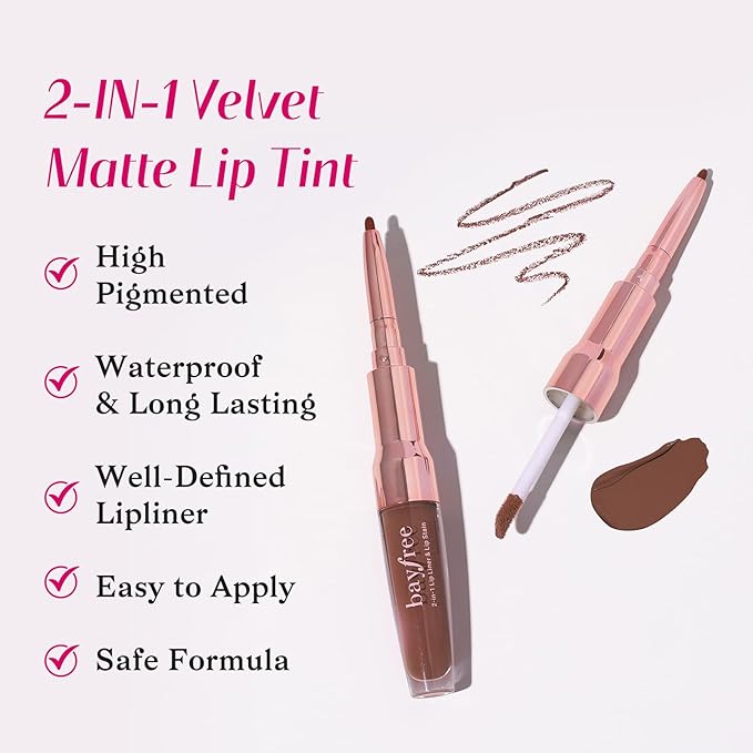 2-IN-1 Lip Liner and Lip Stain, High Pigmented Long Lasting Velvet Lip Tint, Well-Defined Lipliner, Weightless Waterproof Not Animal Tested, Matte Finish Makeup-GlimoraGlow