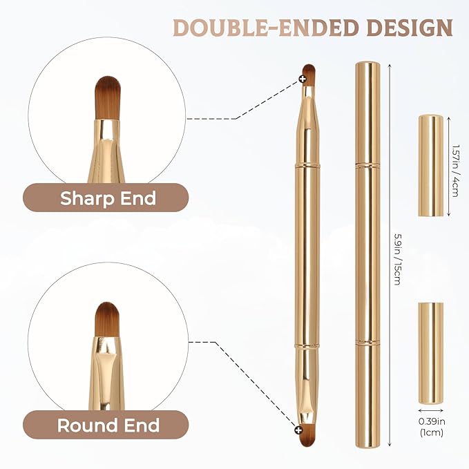 Unaone 2 Pack Lip Brush for Lipstick, Dual-Ended Lip Makeup Brush with Lid, Lipstick Brush for Lip Gloss-GlimoraGlow