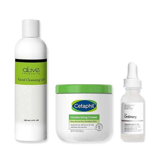 'Cetaphil' Hydrating Moisturizing Cream | The 'Ordinary' Hyaluronic Acid 1 oz. | Cleansing Gel 4 oz.-GlimoraGlow