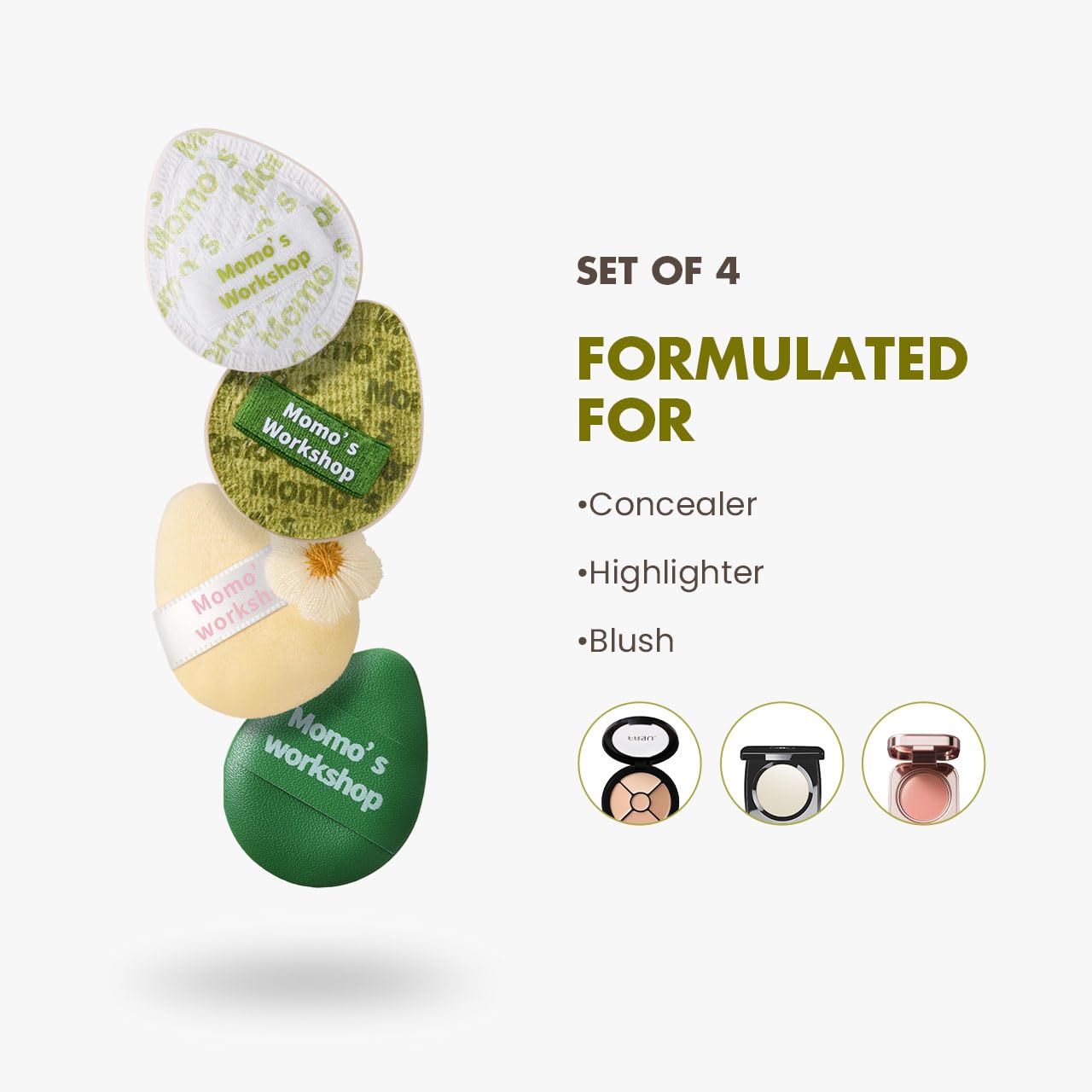 Mini Denim Makeup Sponge Set,Mini Makeup Blenders Sponge for Concealer/Blush/Highlighter, Perfect for Detail Work & Travel,4pcs Green Mini Concealer Puffs with Travel Pouch-GlimoraGlow