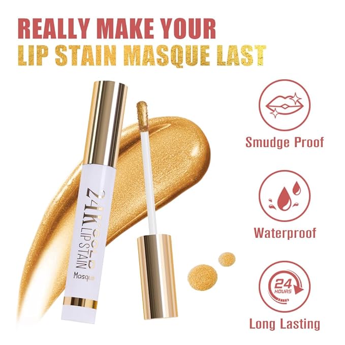 2025 New 24K Gold Liquid Lip Gloss Peel Off Lip Stain Tattoo with Tweezer, Mauve Lips Stain Peel Off Masque, Long Lasting Waterproof Lip Tint Stain, Transfer-proof for All Skin Types 04#-GlimoraGlow