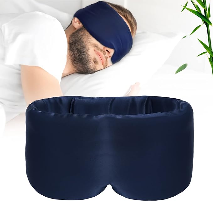 100% Handmade Bamboo Sleeping Eye Mask for Women for Men,Night Masks,Organic Sleep Mask,Blockout Eye Mask for Sleeping,Large Size Adjustable (Navy Blue)-GlimoraGlow