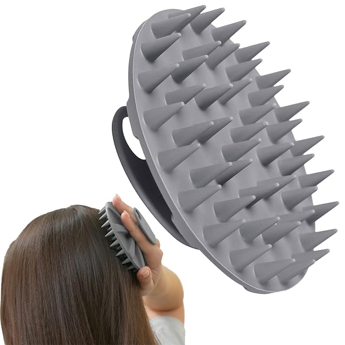 INNERNEED One-Piece Scalp Massager Shampoo Brush, Wet & Dry Scalp Care Head Scrubber Hair Washing, Soft Silicone Bristles, for Hair Growth, Dandruff Removal, Comfortable for All Hair Types (Gray)-GlimoraGlow