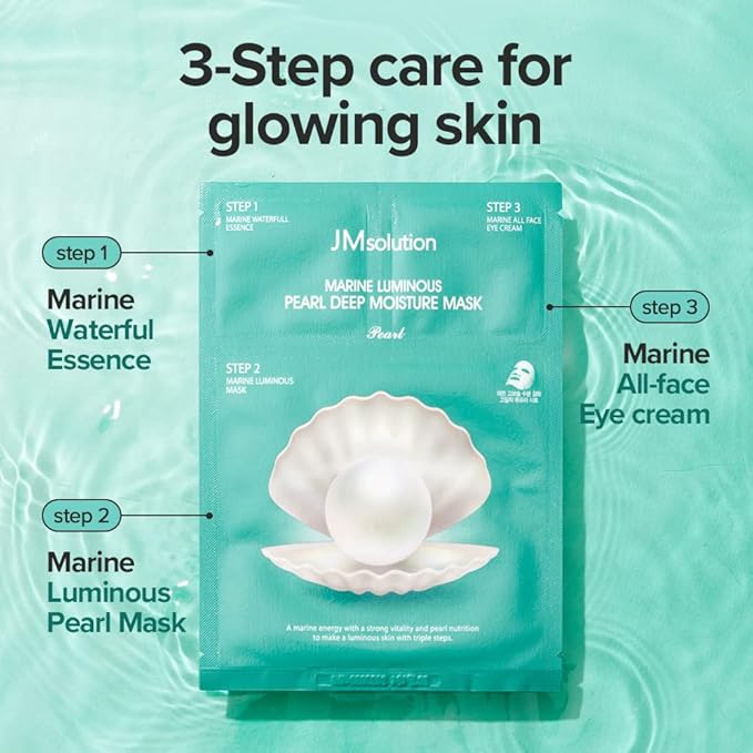 JMsolution Marine Luminous Pearl Deep Moisture 3 Step Skin Care Face Mask - Korean Skincare Facial Mask - boosting Brightening Moisturizing-10 Sheets for Dry Skin-GlimoraGlow