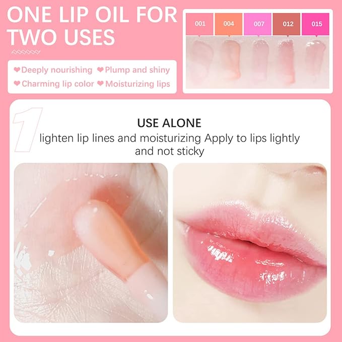 2 Set Lip Oil Hydrating Tinted Lip Balm, Plump Lip Gloss Lip Care Transparent Toot Lip Oil Tinted, Fresh Texture & Non-sticky, Nourishing Repairing Lightening Lip Lines Lip Care Products (Pink / Rosewood)-GlimoraGlow