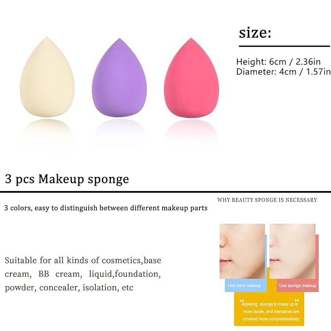 10 Piece Purple Makeup Brushes Set and 3 Piece Makeup Sponge - Wooden Handle with Soft Synthetic Bristles, for Face & Eye Makeup | Professional Cosmetic Brushes | Includes Travel Pouch-GlimoraGlow