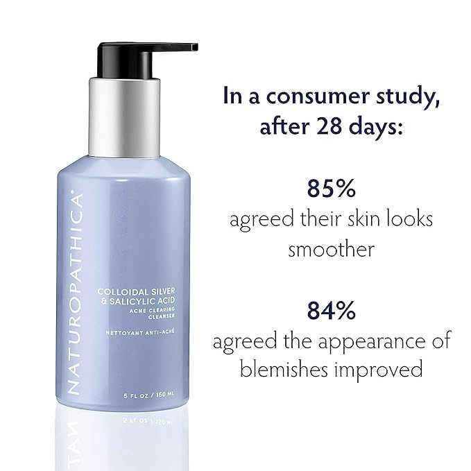 Naturopathica Colloidal Silver and Salicylic Acid Acne Clearing Cleanser, Reduce Blemishes and Acne Scars, Clarifying Face Wash for Men and Women, 5 fl oz-GlimoraGlow