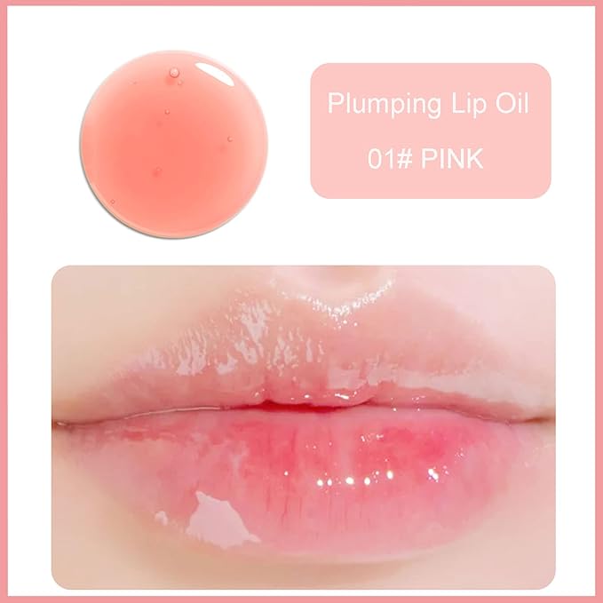 Hydrating Lip Glow Oil, Plumping Watery Lip Gloss, Refreshing Moisturizing Lip Oil Tinted Lip Balm, Lasting Nourishing Revitalizing Lip Tint Lip Care (01# Pink)-GlimoraGlow