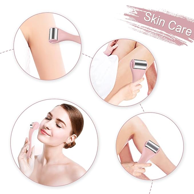 MAANGE Ice Roller for Face 1 Piece Stainless Steel Facial Roller Ice Face Roller for Puffiness,Migraine,Pain Relief and Skin Care (Pink)-GlimoraGlow