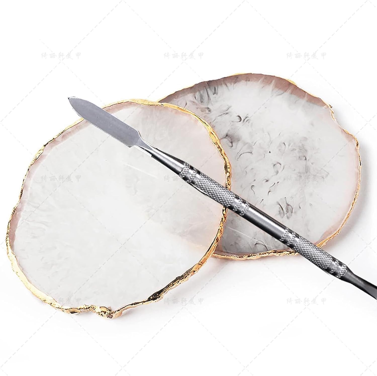 2 Pcs Resin Nail Palette Nail Polish Palette Nail Art Palette with Stainless Stirring Rod (Gray and White)-GlimoraGlow