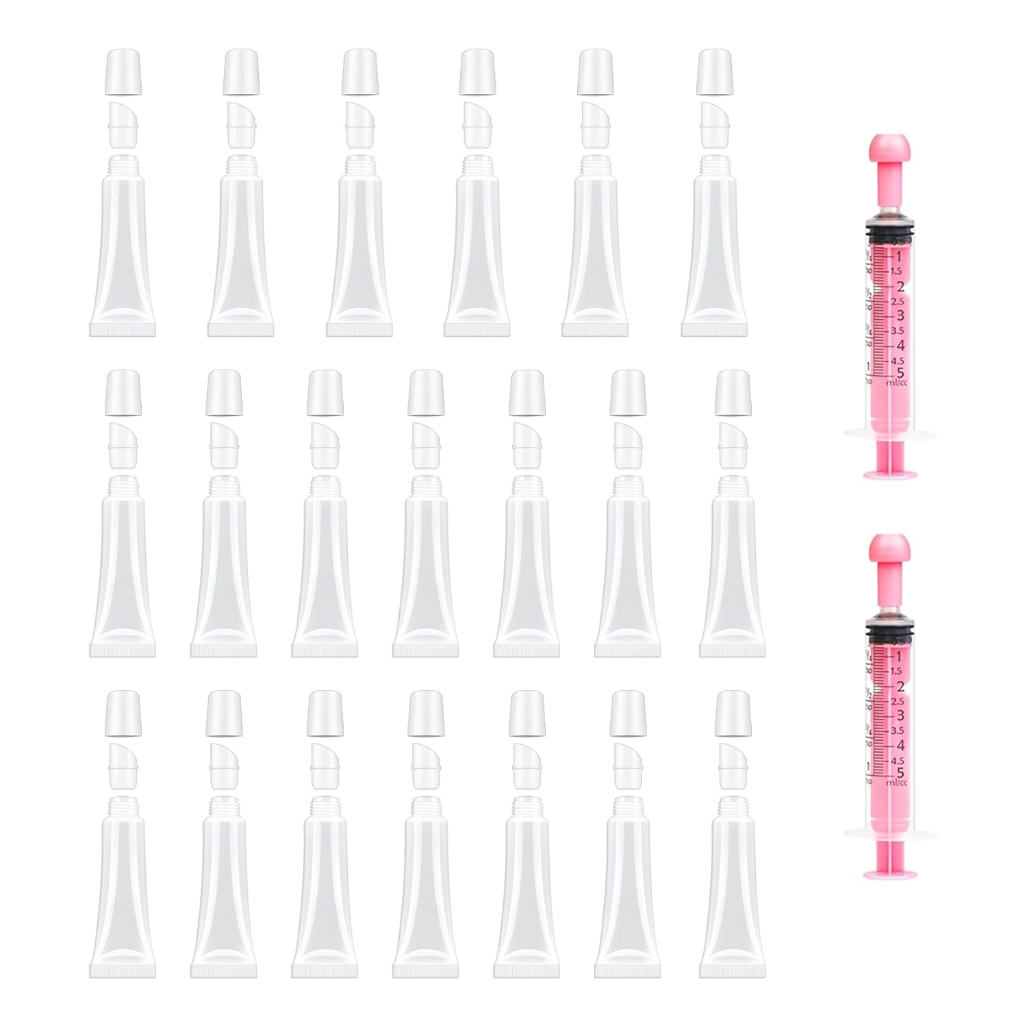 20 PCS Empty Lip Gloss Tubes - 10ml Clear Lip Balm Tubes with 5ml Syringes - Refillable Squeeze Lip Balm Containers - Mini Cosmetic Soft for DIY Lip Gloss and Travel Toiletries-GlimoraGlow