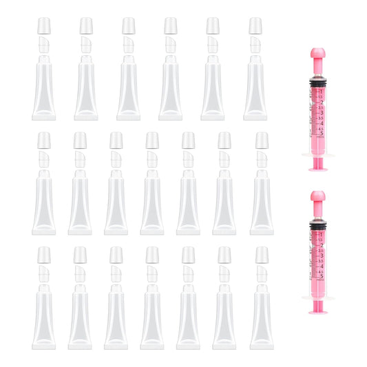 20 PCS Empty Lip Gloss Tubes - 10ml Clear Lip Balm Tubes with 5ml Syringes - Refillable Squeeze Lip Balm Containers - Mini Cosmetic Soft for DIY Lip Gloss and Travel Toiletries-GlimoraGlow