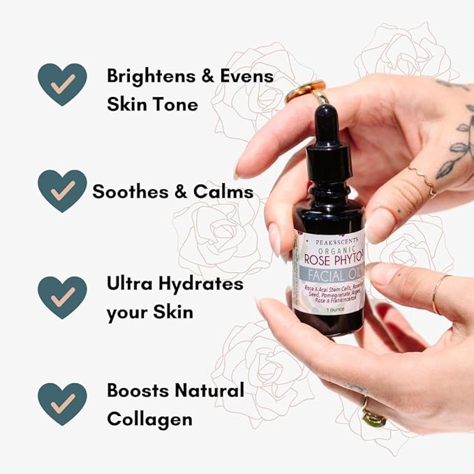 Organic Rose Phyto Facial Oil - Rosehip and Argan Oil Infused with Rose Extract and Frankincense Essential Oil - Ideal for Gua Sha Massage, Anti-Aging Face Oil (1oz)-GlimoraGlow
