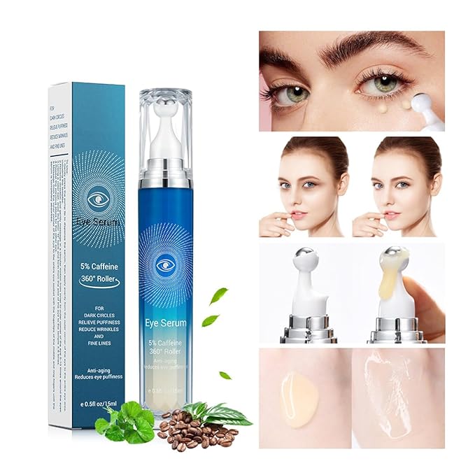 Eye Serum with Roller ball, 15 ML Eye Cream for Dark Circles and Puffiness, Anti-Aging Under Eye Roller Cream Reduce Wrinkles and fine lines-GlimoraGlow
