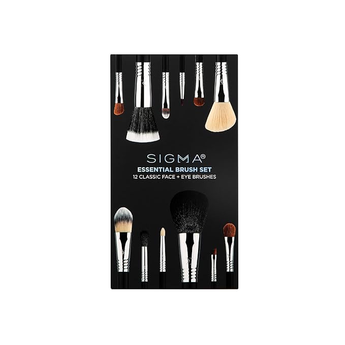 Sigma Beauty Essential Makeup Brushes Set – Professional Grade Makeup Brush Set with Premium Fibers and Sleek, Durable Handles for Face & Eyes, Includes 12 CK001 Black Makeup Brushes-GlimoraGlow