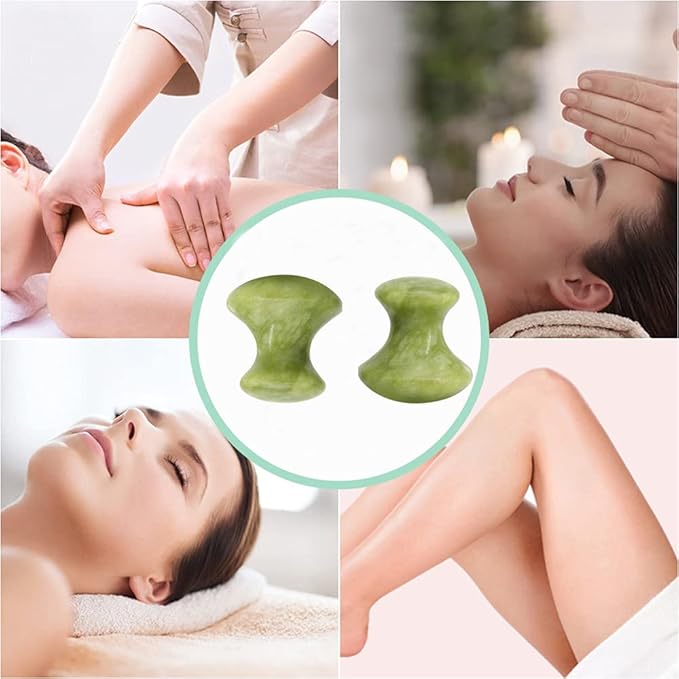 2 Pcs Mushroom Jade Gua Sha Facial Tools, Jade Roller Guasha Massage Green Jade Stone Mushroom Shaped Face Lift Remove Wrinkles Massager for Women Spa, Massage Knobs for Body Relaxing-GlimoraGlow