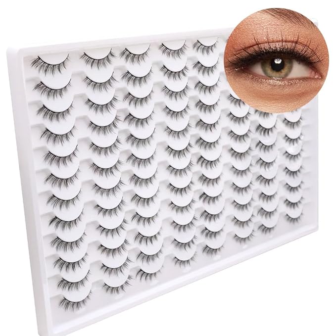 False Eyelashes 48 Pairs Faux Mink Lashes 14mm Wispy Lashes 3D Fluffy Cat Eye Lashes Pack Bulk Wholesale Strip Lashes(style 48-038)-GlimoraGlow