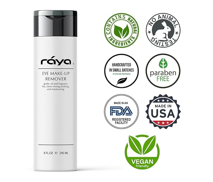 Raya Eye Make-Up Remover 8 oz (105) | Oil-Free, Make-Up Removing Cleansing Fluid | Gently Removes Non-Water-Proof Mascara | Great For Sensitive Skin-GlimoraGlow