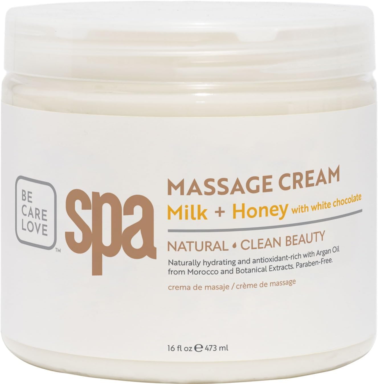 BCL SPA Massage Cream Organic Milk & Honey with White Chocolate Body Lotion, Shea Butter, Aloe Vera, Arnica, Peppermint, Kelp, Tea Tree, Olive, Argan, and Jojoba Oils, Home/Professional Use, 16 fl oz-GlimoraGlow