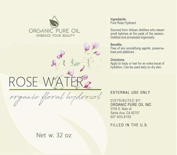 32 oz Rose Hydrosol Water – 100% Pure Rosewater Spray Mist Bulk – Hydrating Face Toner Rose Water for Skin and Hair Linen Spray for Sheets Room Freshener Body Spray Refill by Organic Pure Oil-GlimoraGlow