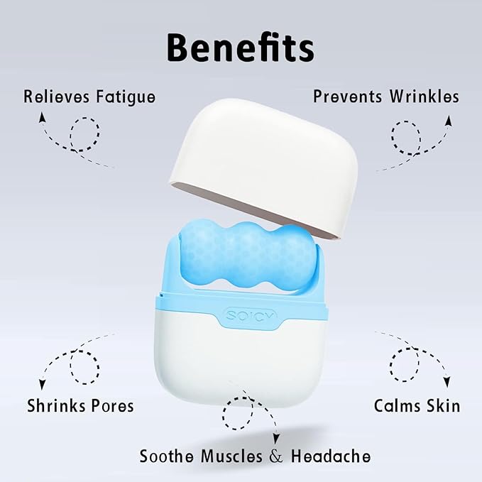 Ice Roller for Face and Eyes - Facial Skin Care Tools with 2 in 1 Face Roller and Travel Case, Self Care Gift for Men Women (Blue)-GlimoraGlow