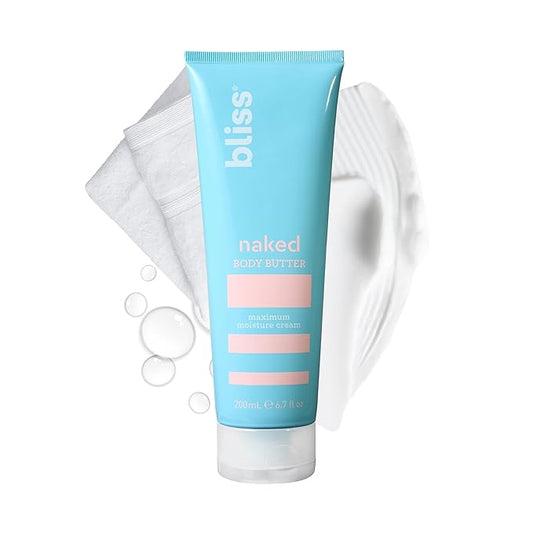 Bliss - Naked Body Butter - Unscented - Maximum Moisture Cream - 6.7 Fl Oz - Daily Moisturizer for Women & Men - Fragrance Free - Vegan and Cruelty Free-GlimoraGlow