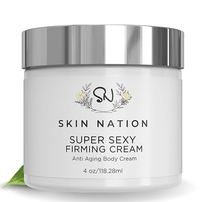 Skin Nation Super Firming Cream, Hydrating Body Lotion with Shea Butter, Glycolic Acid, Aloe Vera, Can Help Smooth Crepey Skin and Support Firmer Neck & Décolleté, 4 oz-GlimoraGlow