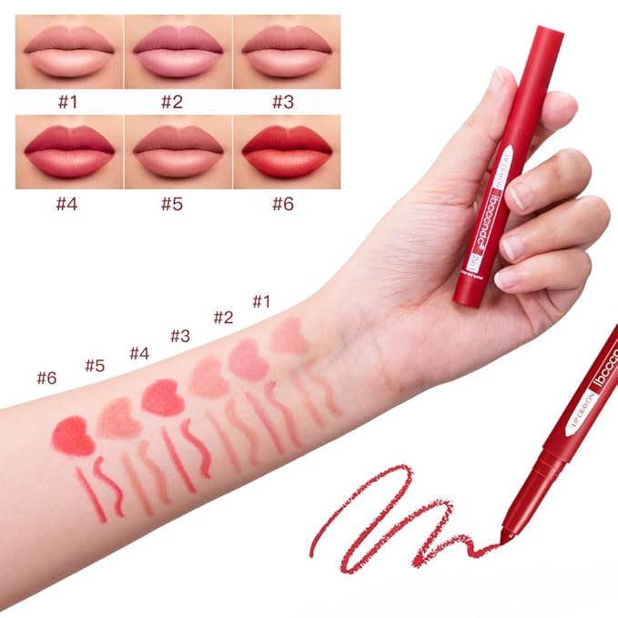 ibcccndc 6PCS Lip Liner and Lipstick Set - High Pigmented Creamy Matte Lip Liner Pencil Set for Girls and Women, Lip Makeup Gift Sets - Includes Nude and Red Lip Liners, Waterproof Formula (A)-GlimoraGlow
