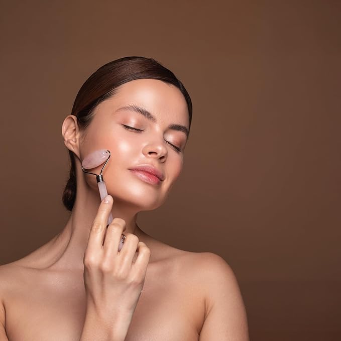 Yobee Face Roller Massager, Rose Quartz, Gua Sha Anti Aging Wrinkles Puffiness Acupressure Facial Skin Care Gift for Women-GlimoraGlow