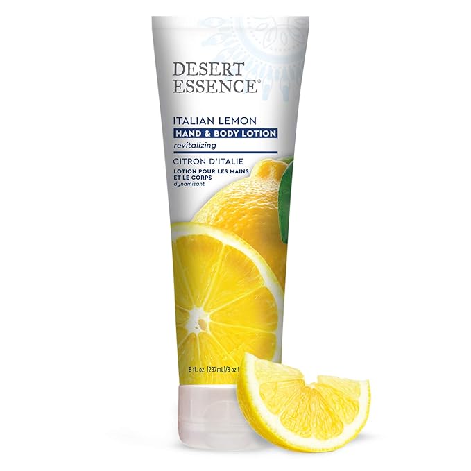 Desert Essence Italian Lemon Hand & Body Lotion - 8 Fl Ounce - Energizing - Shea Butter - Coconut & Jojoba Oil - Hydrate & Soften Skin - Refreshing - Aloe Vera-GlimoraGlow