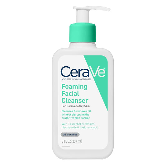 CeraVe Foaming Facial Cleanser, Daily Face Wash for Oily Skin, Hyaluronic Acid + Ceramides + Niacinamide, Fragrance Free & Paraben Free, Non-Drying Oil Control Face Wash, 8 Fluid Ounces-GlimoraGlow