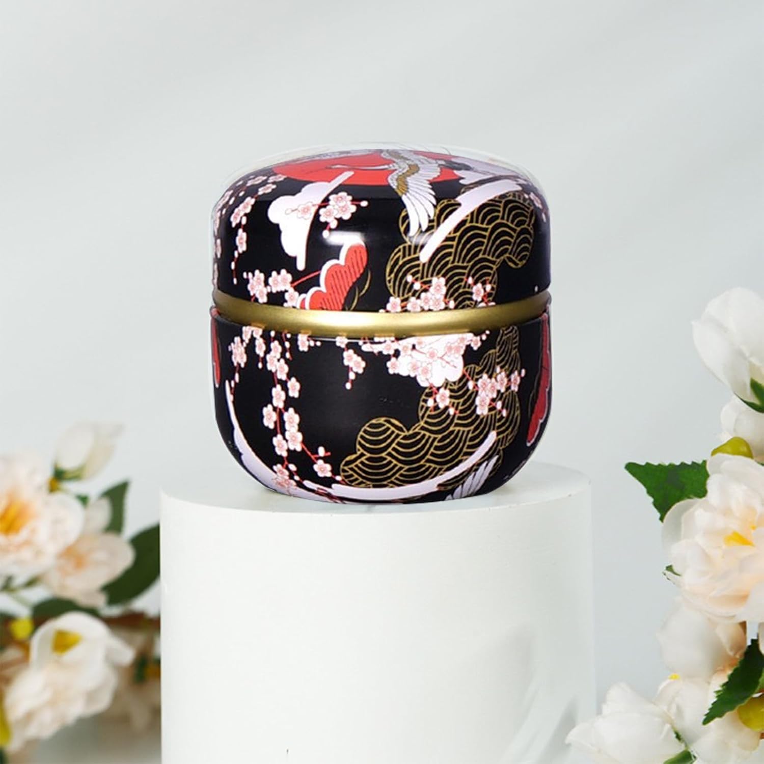 Body Powder Puff and Container for Dusting Powder, Women Powder Puff and Powder Case for Bath and Travel (Crane Black)-GlimoraGlow