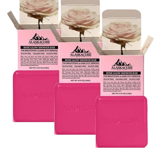 Rose Glow Perfumed Shower Bar Body Wash Dark Spot Removal 4.93 oz (Pack of 3) | Soft Smooth Skin Moisturizes Perfect for Women Gift Beauty Bundle Value Set (Rose Floral)-GlimoraGlow
