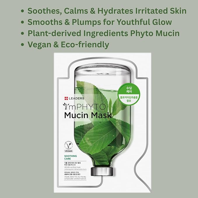 I'MPHYTO Leaders Facial Mask 10 Sheet Mucin Vegan Mask | Soothing Care & Hydrating Skin Care | Natural Plant-Based Ingredient | Certified Vegan | Natural Cellulose Sheet-GlimoraGlow